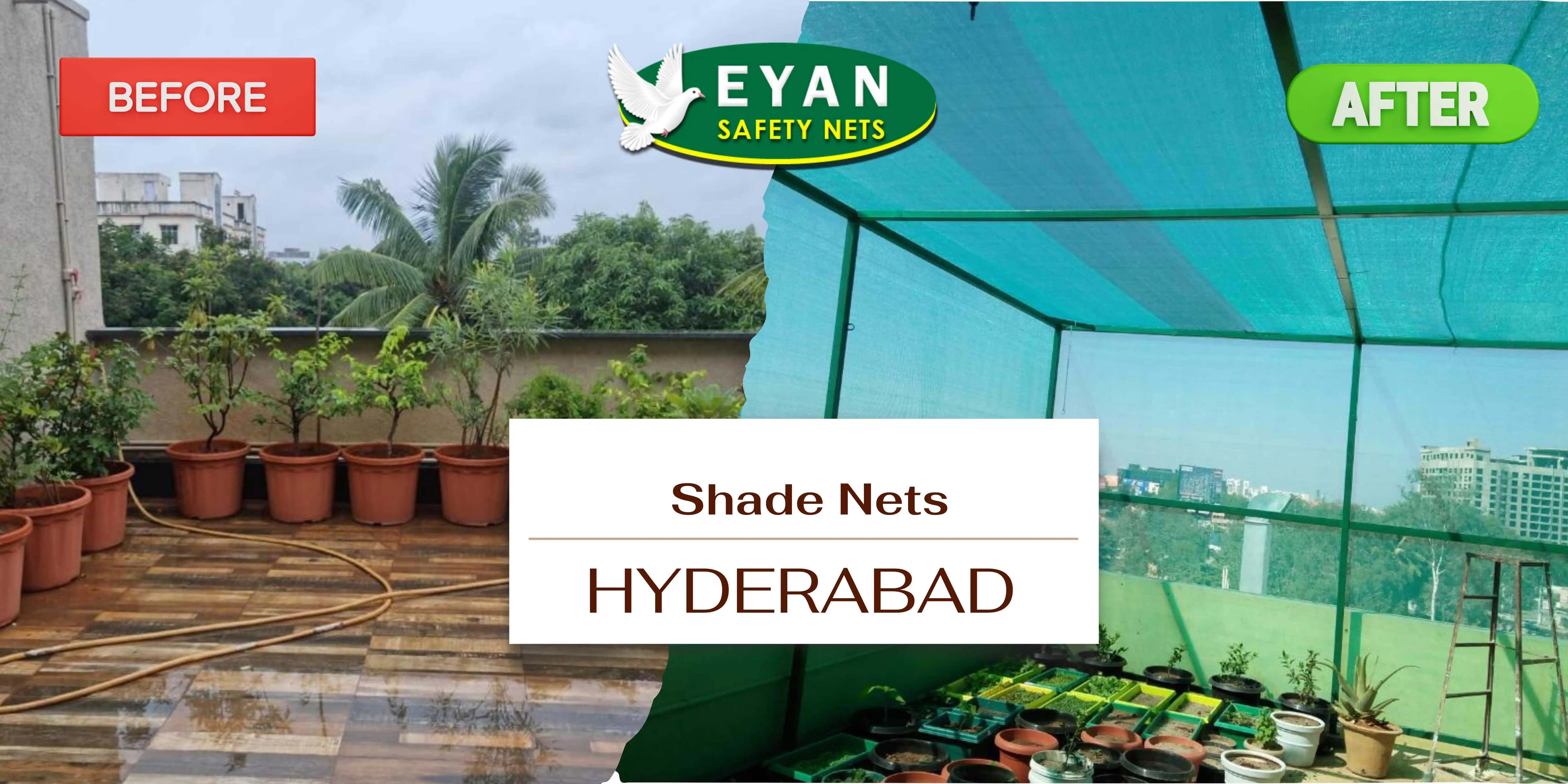 shade nets installed on terrace for garden